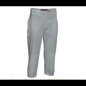 UA Women’s M Softball Pants Grey w/Red Piping
